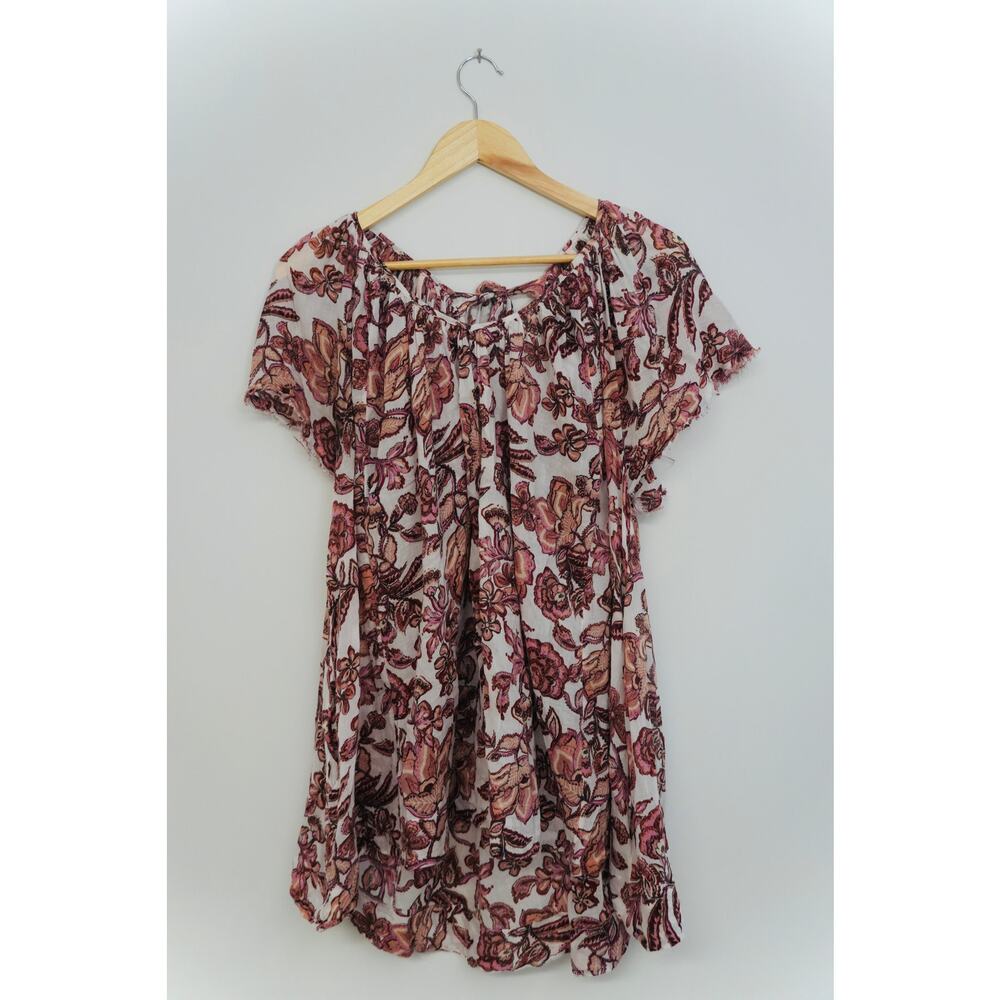 Free People Purple Floral Smocked Top‎ Size Medium